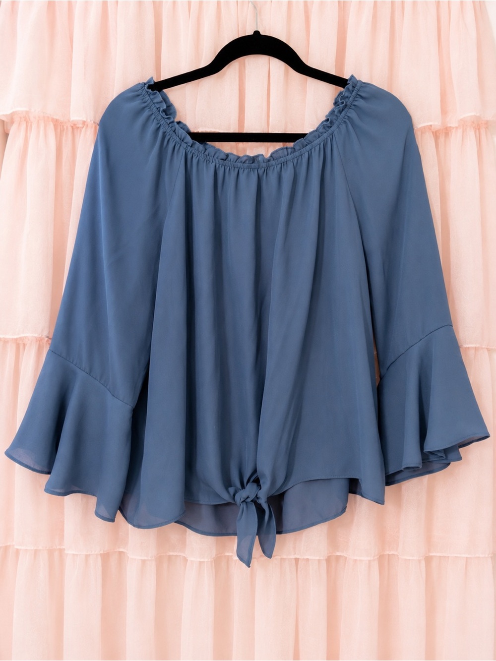 BCX Slate Blue Off-Shoulder Tie-Front Blouse